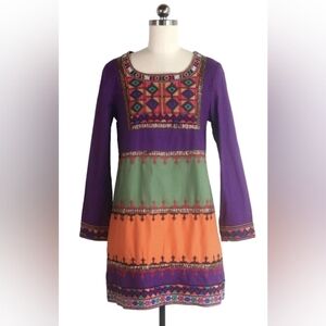 J. Peterman embroidered tunic mini dress